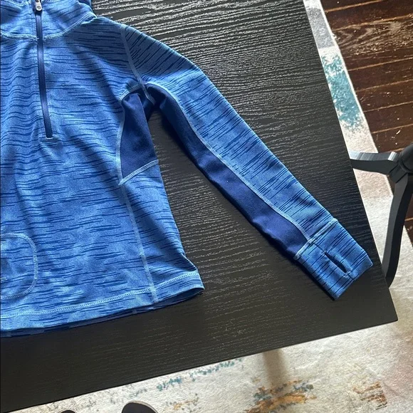 Zella Blue Striped Long sleeve Pullover Shirt with half zipper. - Picture 7 of 12